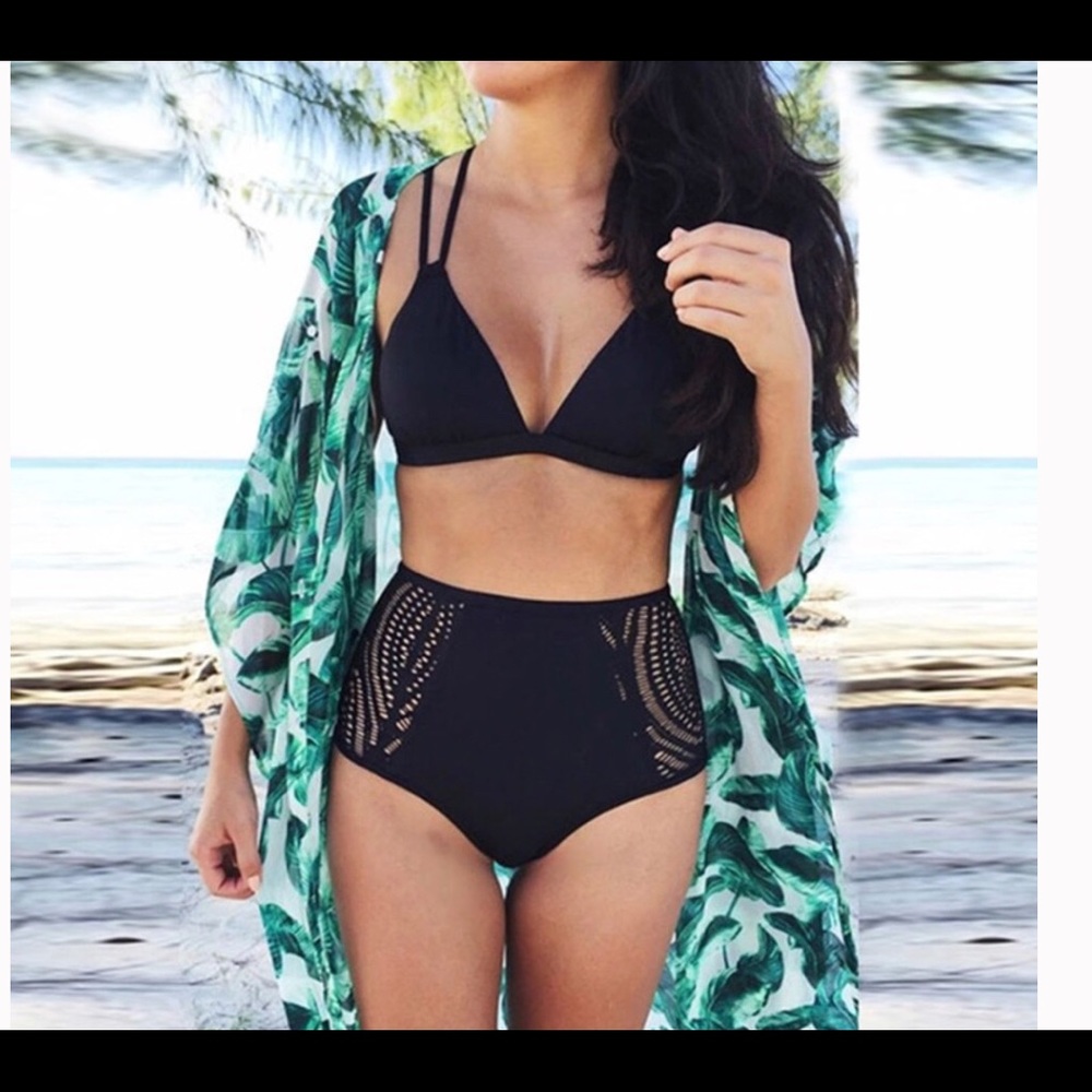 Black high waist cut out design swimsuit
